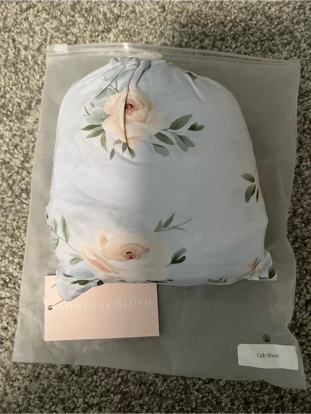 Blush Lotus bamboo Cosette light blue floral fitted crib sheet